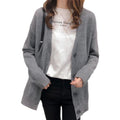 Women's Fashion Slimming Plus Size Wool V-Neck Knit Top + Sweater + Cardigan + Jacket - Gray