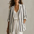 Women's Vacation Casual Long Sleeve Striped Loose Blazer 2026 - Gray