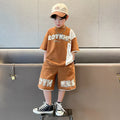 Boys' Waffle Spliced Short Sleeve Set
