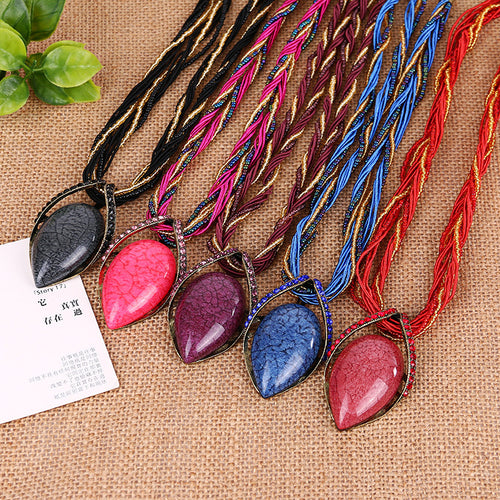 Overseas Accessory Western Retro Bohemian Ethnic Style Teardrop Cat-Eye Stone Sweater Chain Fashionable Necklace Accessory