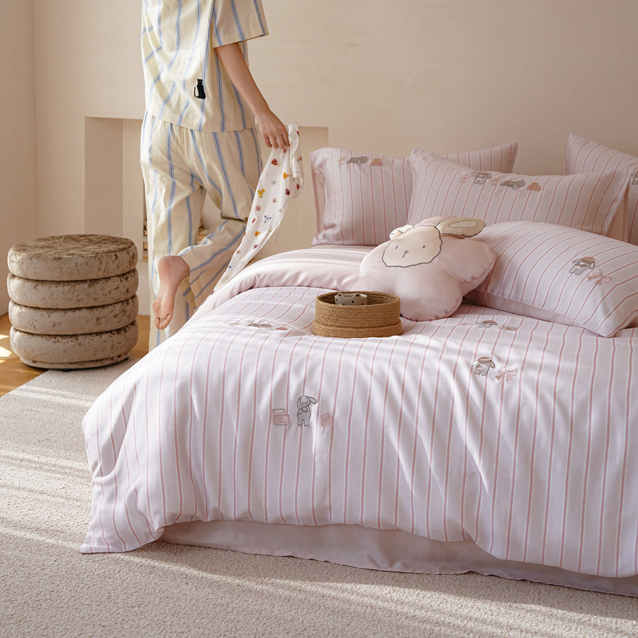 Sleepy Bunny Pink Tencel Lyocell Appliqué 4-Piece Bedding Set - view 2