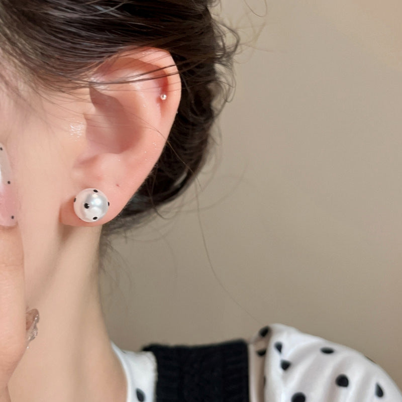 Korean Polka Dot Pearl Stud Earrings - view 2