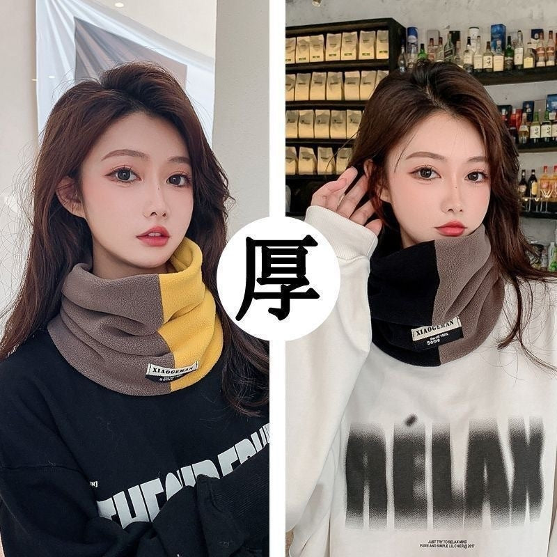 围脖秋冬双层奥利绒加厚保暖脖套户外时尚男女款柔软围巾拼色套头