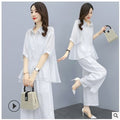 Summer Fashion Elegant Tencel Linen Cotton Lightweight Wide Leg Pants + Top 2-Piece Set