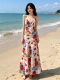 French Retro Floral V-Neck Bodycon Fitted Long Dress