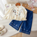 Girls' Solid Embroidered Wide-Leg Pants - Fall