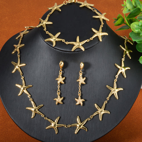 Overseas Bestseller ins Breeze Ocean Breeze Stainless Necklace Bracelet Set Earrings Set Starfish Titanium Hand Jewelry Item Wholesale