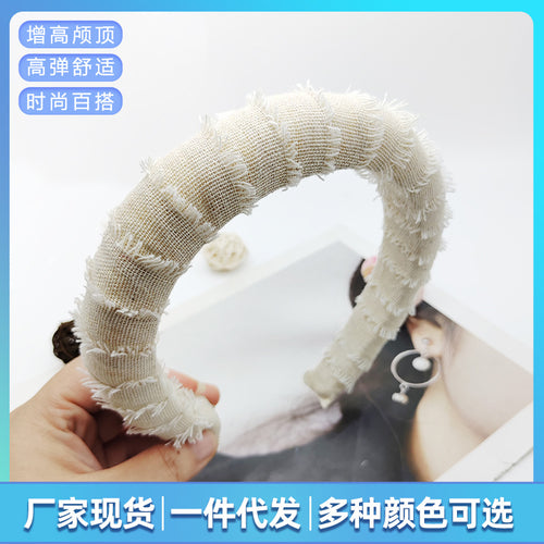 Fall/Winter New Versatile ins Breeze Sponge Boost Height Width Edge Fringe Style Headband High Crown Elegant Headband Hair Accessory