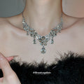 Imperial Breeze Rhinestone Flower Teardrop Tassel Necklace Set Fashionable Clavicle Chain Light Luxury Premium Necklace Women