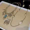 Old Dream Bead Huawei Crystal Oval Pendant Jewelry Set Light Luxury Niche Clavicle Chain Vintage Distressed Heavy-Duty Necklace