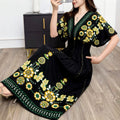 Women's Chinese French Short Sleeve V-Neck Printed Dress + Skirt 2026 - 1-1#