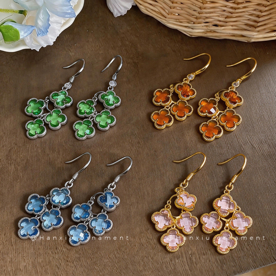 French Zircon Flower Tassel Hook Earrings - view 4