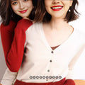Women's Fall Artistic Fashion Knit Wool Long Sleeve V-Neck Loose Sweater + Cardigan + - Blue