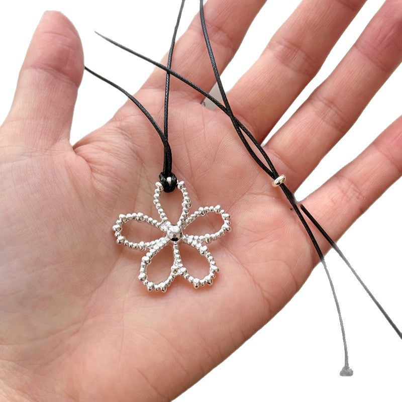 Wax Cord Openwork Flower Adjustable Necklace - view 5