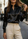 Office Elegant Satin Long Sleeve V-Neck Shirt