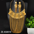 18k Gold Plated Dubai Middle East Wedding Party Flower Cutout Long Fringe Necklace Earrings Set Overseas Factory
