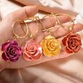 Western 18K Gold Overseas 3D Romantic Rose Flower Personality Necklace Bracelet Set Earrings Ring Knot Wedding Banquet Set