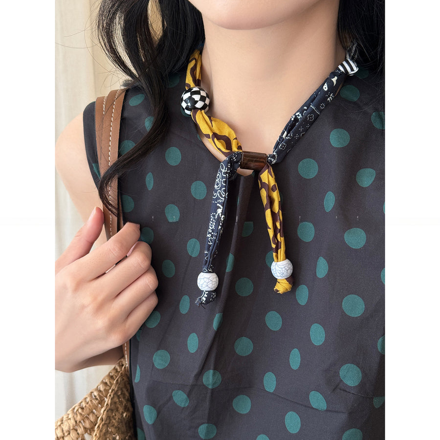 Bohemian Printed Fabric and Acrylic Heart Pendant Necklace - view 3