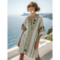 Bohemian Print V-Neck Loose Beach Dress, Summer Sun Protection