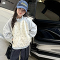 Girls' Star Print Stand Collar Zip Contrast Jacket