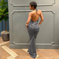 Solid Pleated Deep V Backless Bodycon Dress, Hot Girl Style