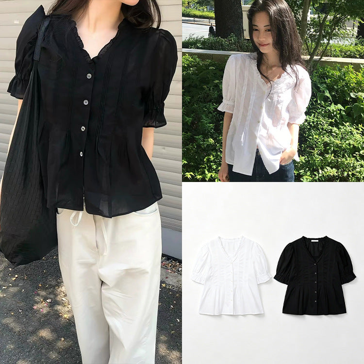 Summer Korean Gentle Short Sleeve V-Neck Shirt