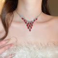 K Gold Super Sparkle Red Full Diamond Necklace 2026 New Light Luxury Premium Clavicle Chain Elegant Accessory Set