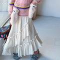 Girls' Rainbow Striped Sweater & Plush Skirt Set - Korean