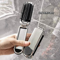 Folding Travel Comb - Compact Mini Cushion Comb with Mirror for On-the-Go