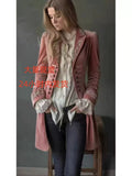 Women's Fall-Winter Velvet Embroidered Long Sleeve Patchwork Jacket 2026 - Pink