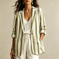 Women's Vacation Casual Long Sleeve Striped Loose Blazer 2026 - Gray