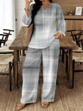 Women's Ethnic Retro Plus Size Long Sleeve V-Neck Printed Drapey Top Set 2026 - 1