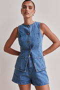 Spring-Summer Fashion Sleeveless Waist-Tie High Waist Loose Shorts Set