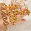 Overseas Flower Necklace Earrings Set Bracelet Ring Jewelry Set 18k Copper Gold Plated Dubai India Bride Jewelry