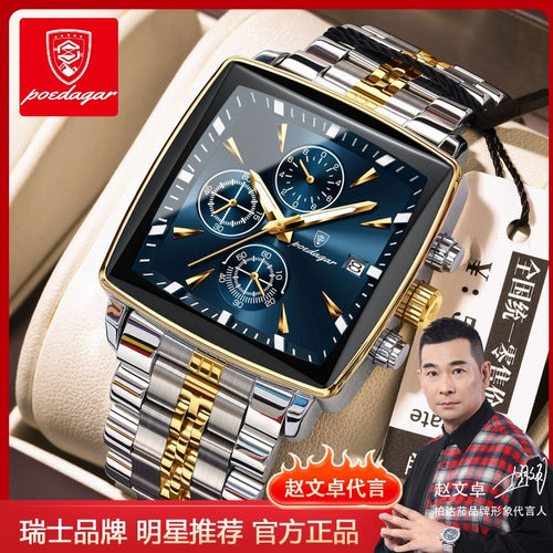 Swiss Brand New Square Type Mens Watch Multifunction Formal Quartz Watch Live Export Bestseller Drop Ship