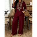 Women's Ethnic Long Sleeve Lace Trim Set 2026 | 2 Piece Outfit Set - White