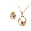 Western Exquisite Fashionable Light Luxury Colorful Cubic Zirconia Copper Gold Plated Necklace Stud Jewelry Set Niche Women Exquisite Elegant