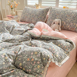 Lace Trim Pink Charcoal Blue Floral