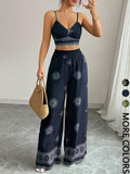 Women's Summer Printed Wide Leg Camisole Set 2026 | 2 Piece Outfit Set - Green