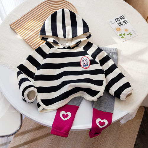 Girls' Striped Hoodie and Contrast Leggings Set