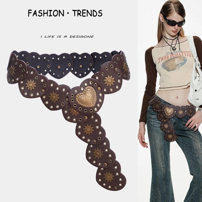 Vintage Punk Leather Heart Belt - view 2