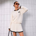 Fall Chanel-Style Fashion Knit Pleated Cardigan + Short Skirt 2-Piece Set