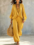 Women's Fall Batwing Sleeve Crew Neck Wide Leg Pants 2-Piece Set 2026 - Blue