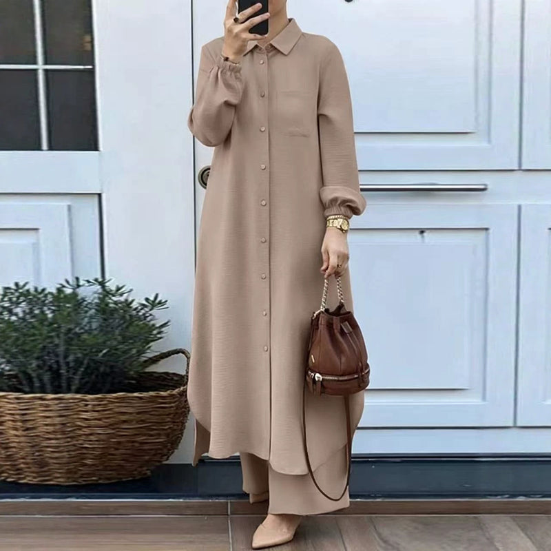 Elegant Long Sleeve Loose Shirt + Pants 2-Piece Set