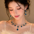 Mist Wild Brown Light Super Sparkle Full Diamond Teardrop Fringe Jewelry Set Wedding Banquet Clavicle Chain Light Luxury Niche Necklace
