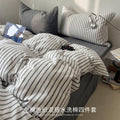 ins简约风水洗棉条纹纯棉床上四件套全棉被套床单宿舍床笠三件套