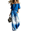 Summer Off-Shoulder Boat Neck Leopard Gradient Wide Leg Pants + Top 2-Piece Set