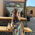 French Retro Floral Camisole Beach Long Dress