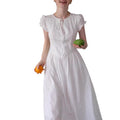 EGKA French Embroidered Short Sleeve A-Line Fitted Dress