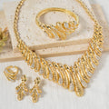 New Dubai 18k Leaves Full Diamond Jewelry Africa Cutout Grain Bride Necklace Earrings Set Bracelet Ring Set